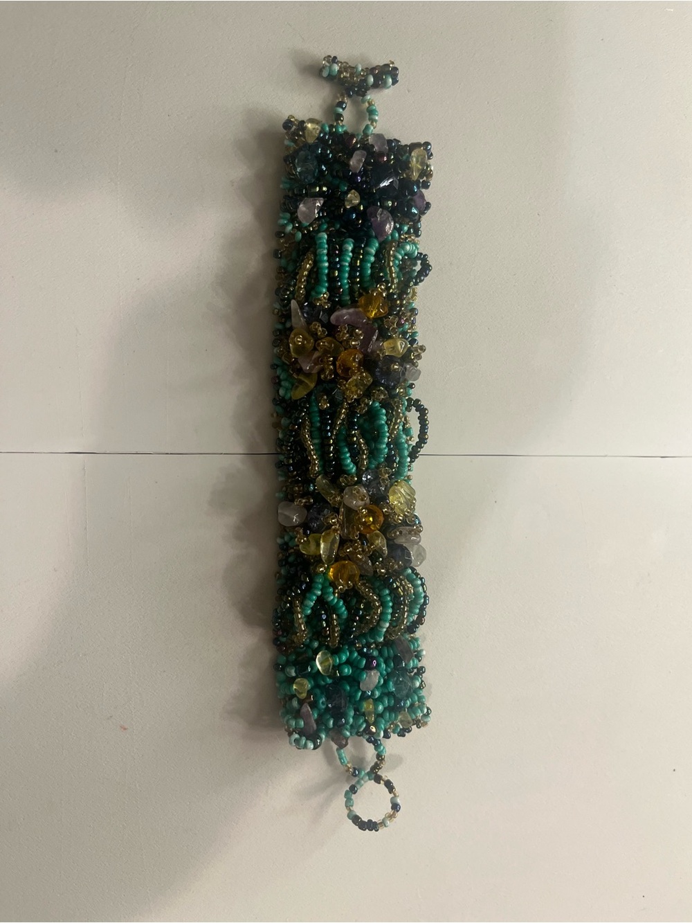 Beaded Statement Bracelet in Teal, Yellow & Purple